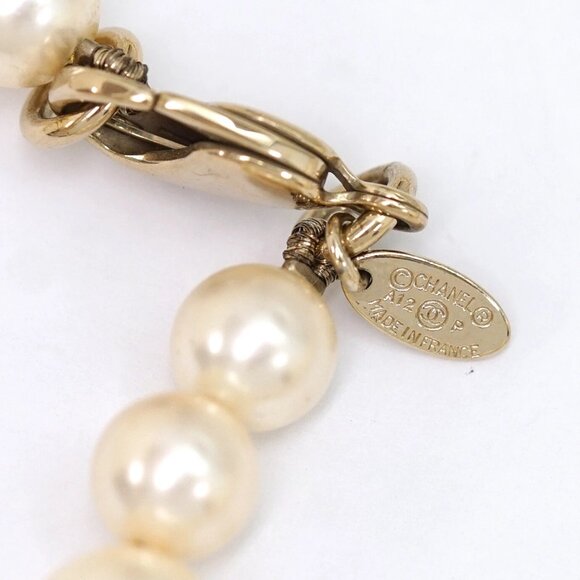 CHANEL CC Logos Pearl Rhinestone Necklace 35" Gold Tone A12P Auth - Picture 6 of 8